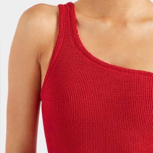 New Hunza G Red Nancy Swimsuit Crinkle One Shoulder Monokini Bikini Stretch - Picture 6 of 16